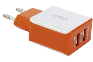 CARREGADOR DE TOMADA USB OEX LARANJA