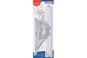 KIT GEOMETRIC MAPED 4 PCS (1 REGUA 30CM / 2 ESQUADROS 60 E 45° / 1 TRANSFERIDOR 180°)